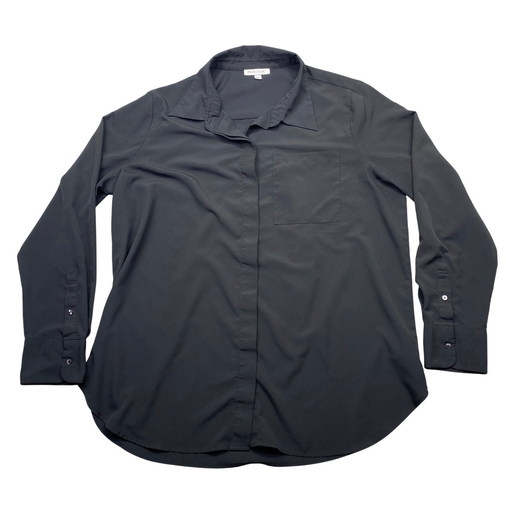 Prologue Women XXL Black Long Sleeve Button Down Blouse Chest Pocket Preppy